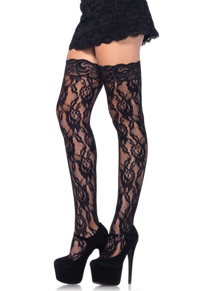 Rose Lace Stockings Black OS