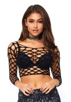 Net Long Sleeved Crop Top Black OS