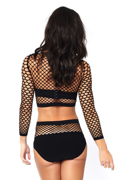 Net Top & High Waisted Bottom Black OS