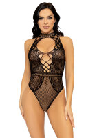 Net And Lace Keyhole Bodysuit Black OS