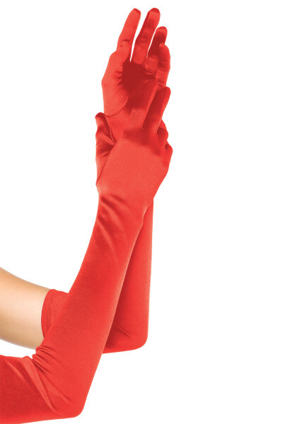 Extra Long Satin Gloves Red OS