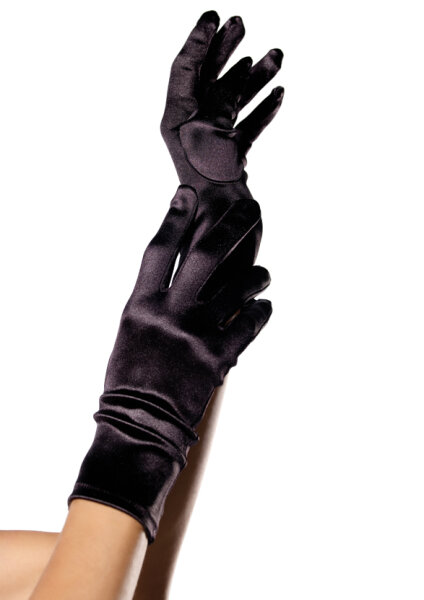 Wrist Length Satin Gloves Black OS