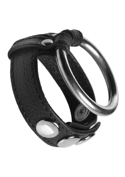 Strict Cock and Ball Steel ring for erection enhancement made of black leather