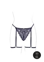 Marie Lace Thong with Garter, Adjustable Sliders and Golden Details Black OS