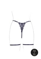 Marie Lace Thong with Garter, Adjustable Sliders and Golden Details Black OS