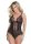 Sheer Crotchless Teddy with Eyelash Lace - Black - OS