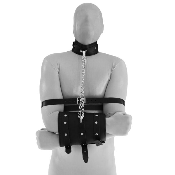 Leather Handcuffs Double with Collar and Chain