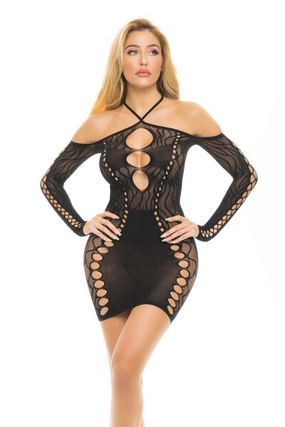 Animal Inside Halter Dress Black Onesize - Queensize