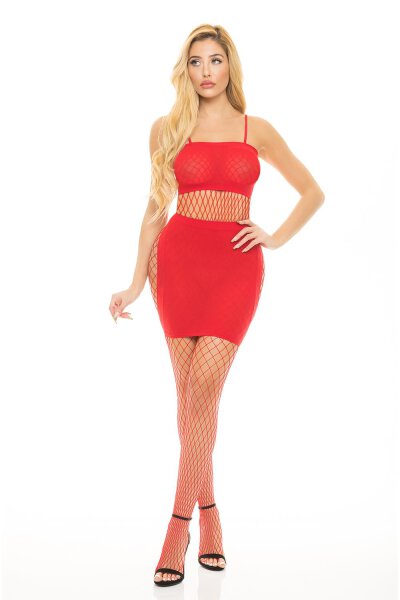 Set The Tone Fishnet Set Red Onesize - Queensize