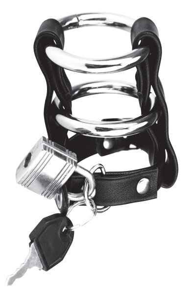 BLUE LINE C&B GEAR Double Metal Cock Ring With Locking Ball Strap