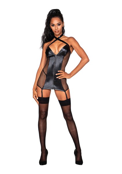 Zipper Fishnet Faux Leather Garter Slip OS - QS