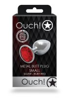 Shots Ouch! Round gemstone anal plug silver ruby red small 2.7 cm