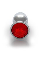 Shots Ouch! Round gemstone anal plug silver ruby red small 2.7 cm