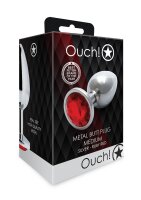 Shots Ouch! Round gemstone anal plug silver ruby red...
