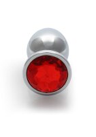 Shots Ouch! Round gemstone anal plug silver ruby red medium 3.4 cm