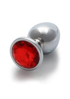 Shots Ouch! Round gemstone anal plug silver ruby red medium 3.4 cm
