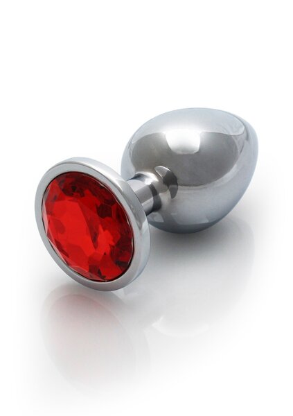 Shots Ouch! Round gemstone anal plug silver ruby red large 4 cm