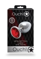 Shots Ouch! Round gemstone anal plug silver ruby red large 4 cm