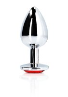 Shots Ouch! Round gemstone anal plug silver ruby red large 4 cm