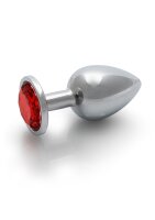 Shots Ouch! Round gemstone anal plug silver ruby red large 4 cm