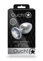 Shots Ouch! Round gemstone anal plug silver medium 3.4 cm