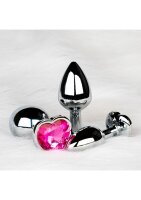 Shots Ouch! Heart Gemstone Anal Plug Silver Pink small 2.7 cm
