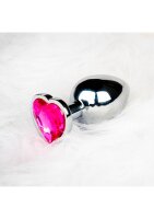 Shots Ouch! Heart Gemstone Anal Plug Silver Pink medium 3,4 cm