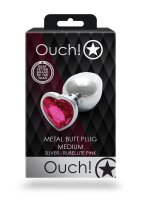 Shots Ouch! Heart Gemstone Anal Plug Silver Pink medium 3,4 cm