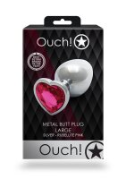Shots Ouch! Heart Gemstone Anal Plug Silver Pink large 4 cm