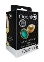 Shots Ouch! Round gemstone anal plug gold emerald green...