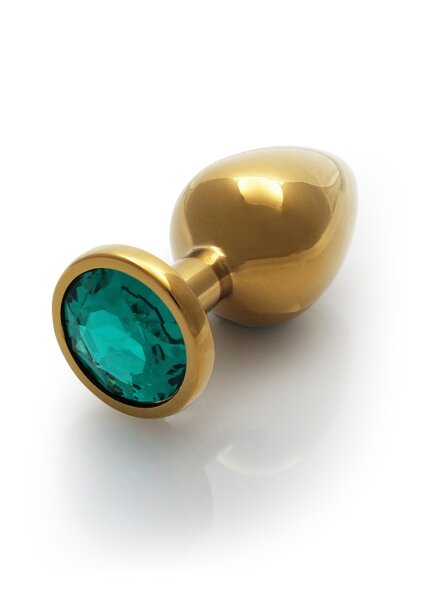 Shots Ouch! Round gemstone butt plug gold emerald green medium 3.4 cm