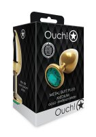 Shots Ouch! Round gemstone butt plug gold emerald green...
