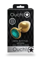 Shots Ouch! Round gemstone butt plug gold emerald green medium 3.4 cm
