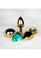 Shots Ouch! Round gemstone anal plug gold emerald green large 4 cm