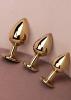 Shots Ouch! Round gemstone anal plug gold emerald green large 4 cm