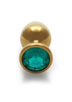 Shots Ouch! Round gemstone anal plug gold emerald green large 4 cm