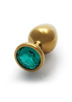 Shots Ouch! Round gemstone anal plug gold emerald green large 4 cm