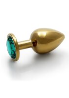 Shots Ouch! Round gemstone anal plug gold emerald green large 4 cm