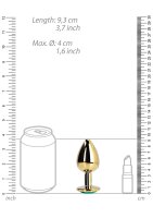 Shots Ouch! Round gemstone anal plug gold emerald green large 4 cm