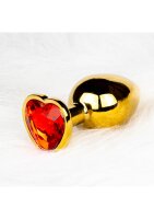 Shots Ouch! Heart gemstone anal plug gold ruby red small 2.7 cm
