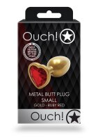 Shots Ouch! Heart gemstone anal plug gold ruby red small 2.7 cm