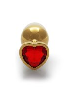 Shots Ouch! Heart gemstone anal plug gold ruby red small 2.7 cm