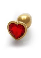 Shots Ouch! Heart gemstone anal plug gold ruby red small 2.7 cm