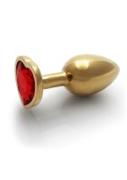 Shots Ouch! Heart gemstone anal plug gold ruby red small 2.7 cm
