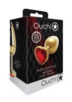 Shots Ouch! Heart gemstone anal plug gold ruby red medium...