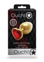 Shots Ouch! Heart gemstone anal plug gold ruby red medium 3.4 cm