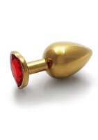 Shots Ouch! Heart gemstone anal plug gold ruby red medium 3.4 cm