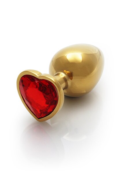 Shots Ouch! Heart gemstone anal plug gold ruby red large 4 cm