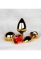 Shots Ouch! Heart gemstone anal plug gold ruby red large 4 cm
