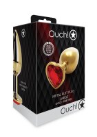 Shots Ouch! Heart gemstone anal plug gold ruby red large...